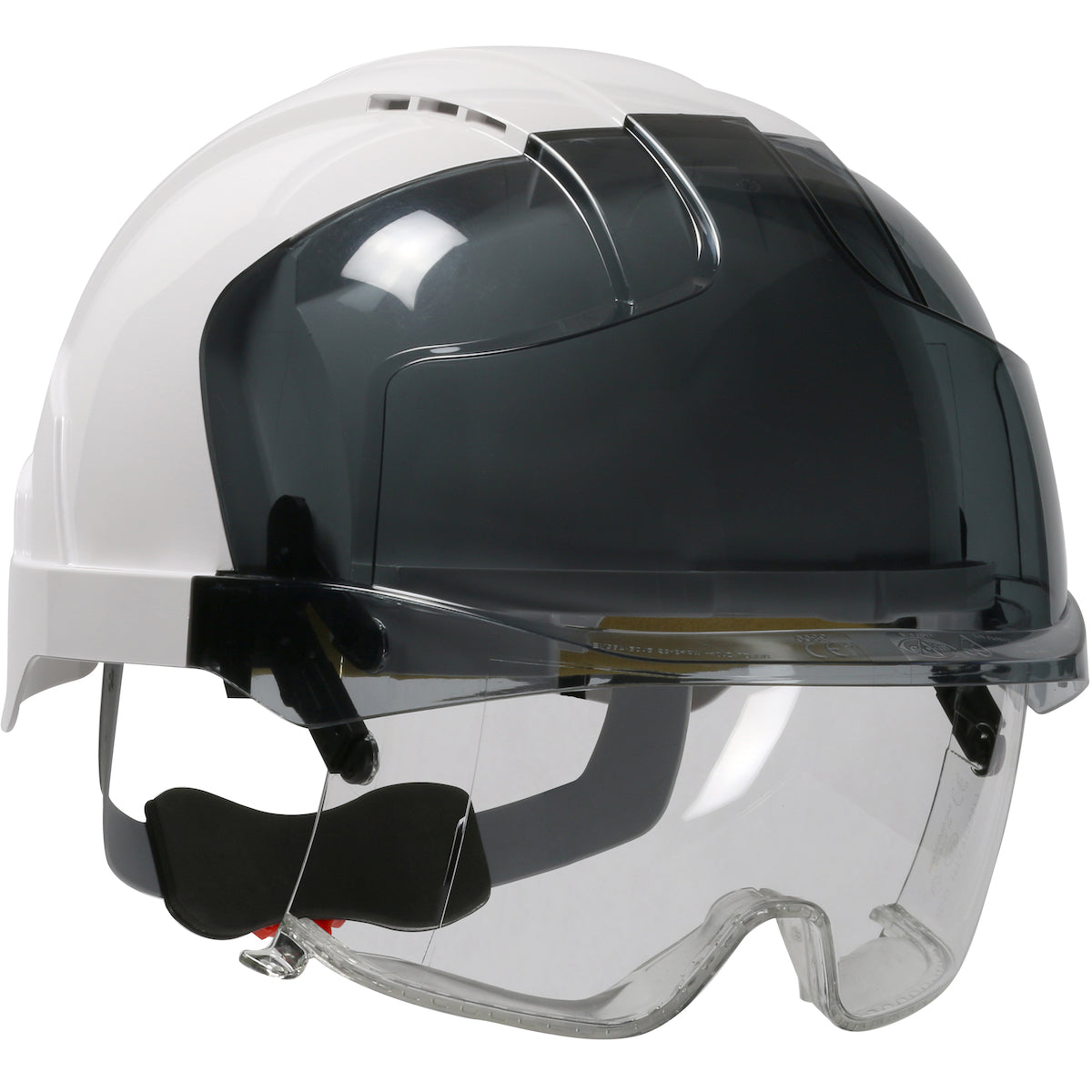 EVO VISTAlens 6-point polyester suspension and wheel ratchet class c type I safety helmet in white | Front Right View