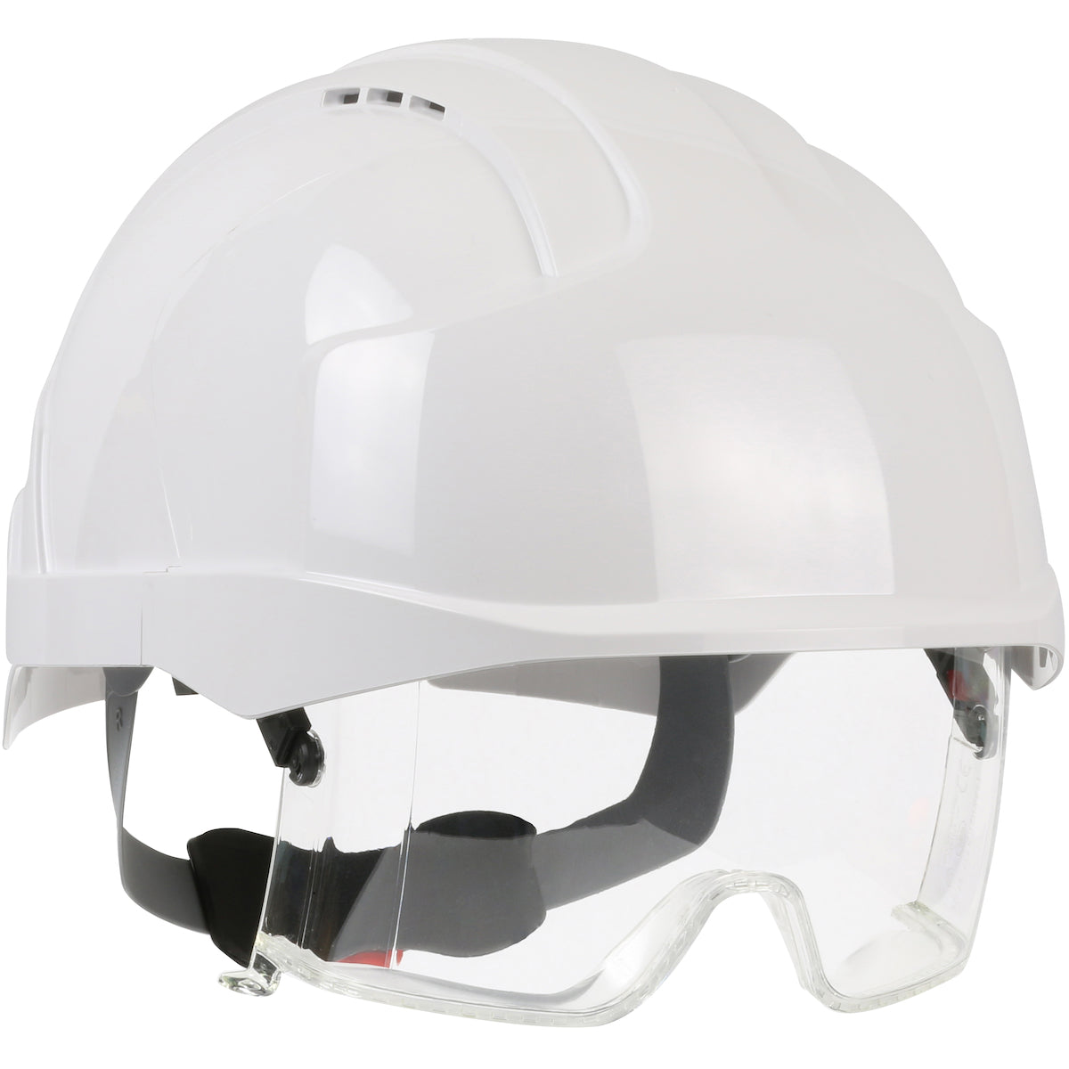 EVO VISTAlens 6-point polyester suspension and wheel ratchet class c type I safety helmet in white | Front Right View