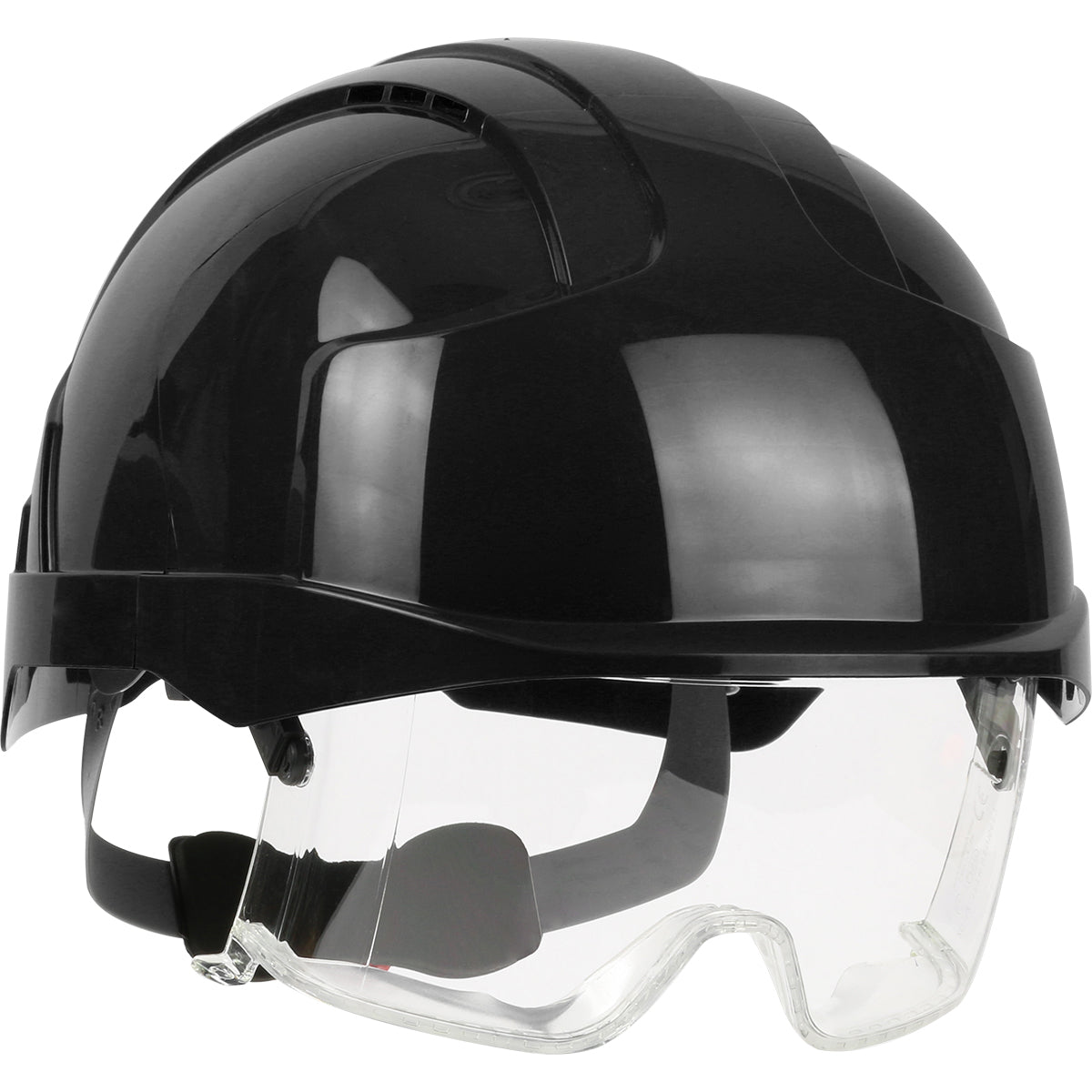 EVO VISTAlens 6-point polyester suspension and wheel ratchet class c type I safety helmet in black | Front Right View