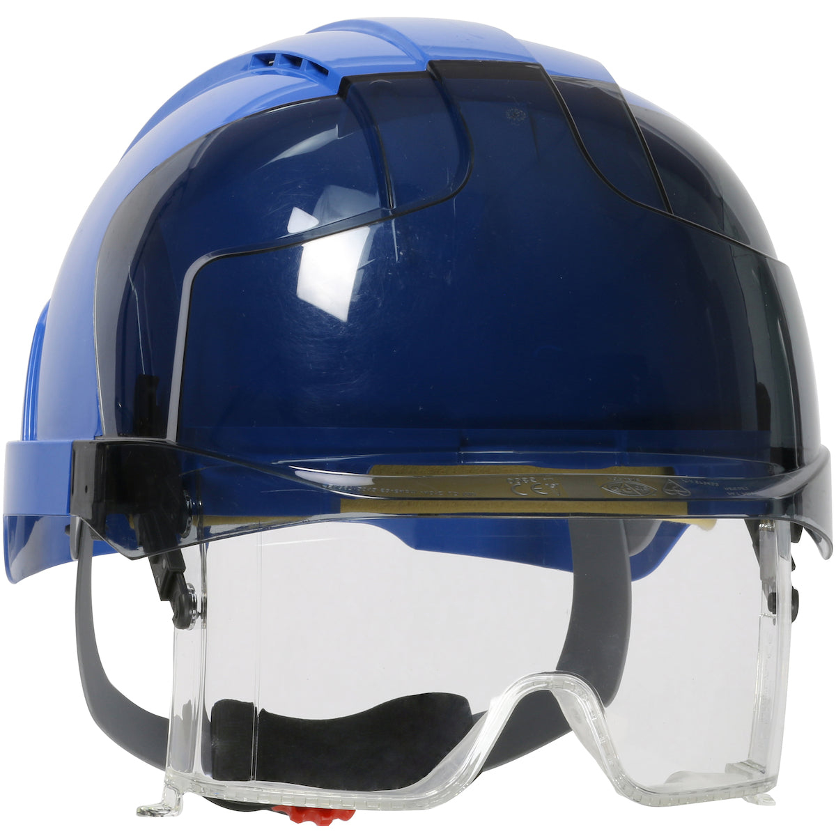 EVO VISTAlens 6-point polyester suspension and wheel ratchet class c type I safety helmet in blue | Front Right View