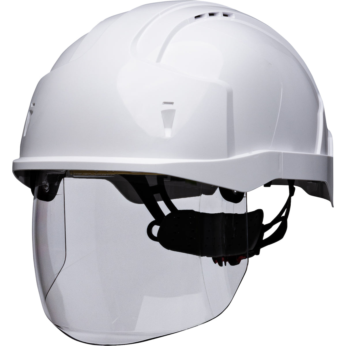 EVO VISTAshield 6-point polyester suspension and wheel ratchet class c type I safety helmet in white | Front Left View