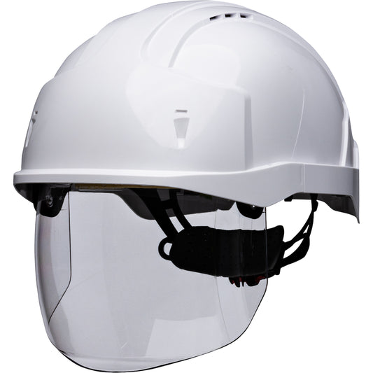 EVO VISTAshield 6-point polyester suspension and wheel ratchet class c type I safety helmet in white | Front Left View