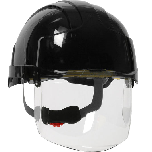 EVO VISTAshield 6-point polyester suspension and wheel ratchet class c type I safety helmet in black | Front Right View