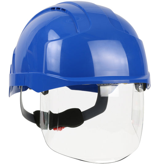 EVO VISTAshield 6-point polyester suspension and wheel ratchet class c type I safety helmet in blue | Front Right View