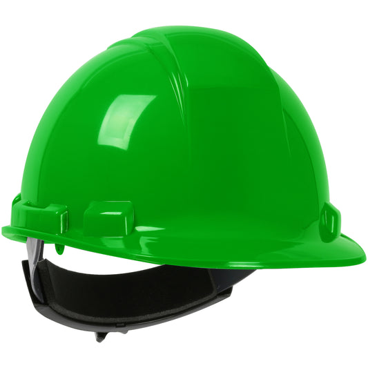 Whistler wheel ratchet class e type I cap style hard hat in hi-viz green | Front Right View