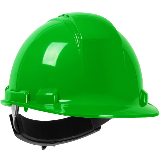 Whistler wheel ratchet class c type I cap style hard hat in hi-viz green | Front Right View