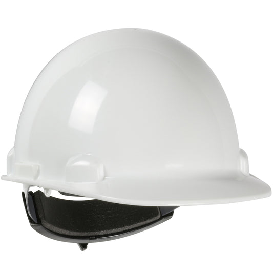 Evolution wheel ratchet class e type I cap style hard hat in white | Front Left View