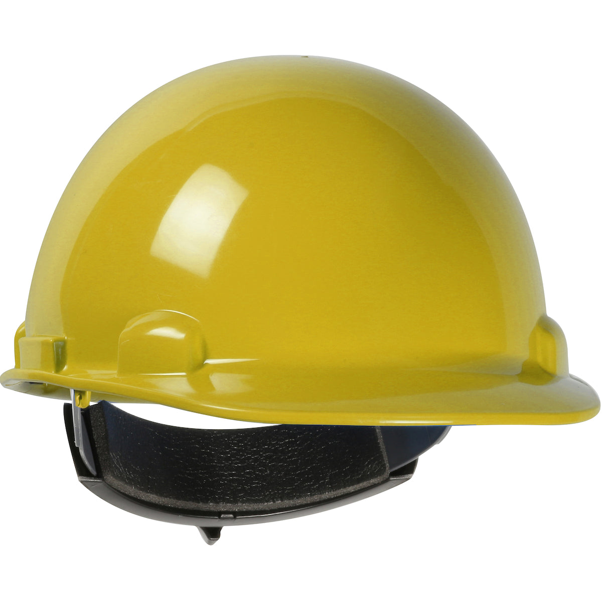 Dom wheel ratchet class e type I cap style hard hat in yellow | Front Right View