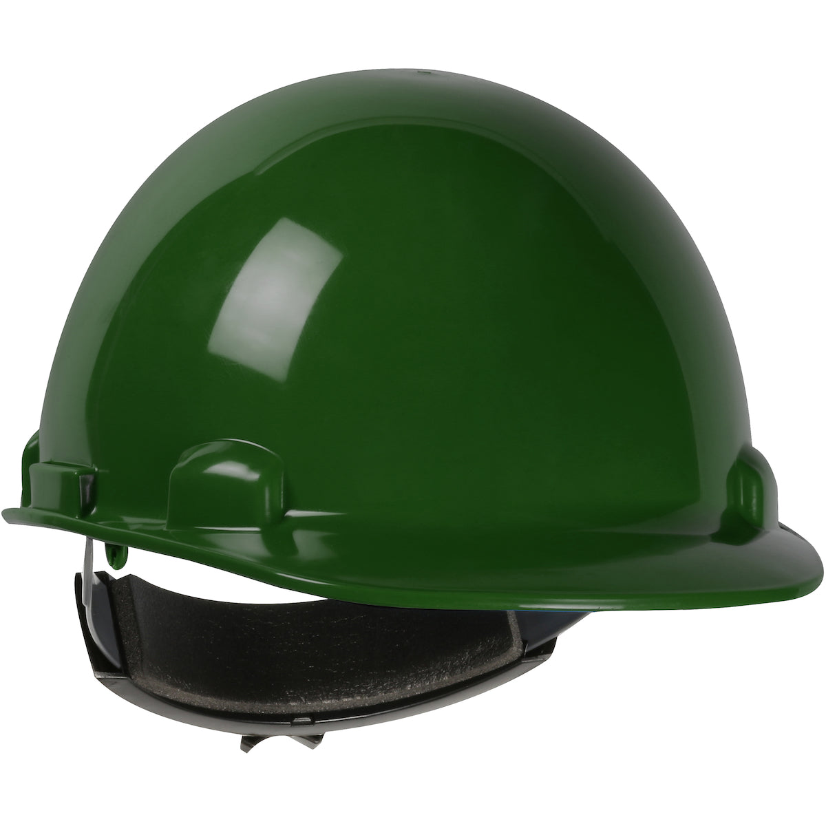 Dom wheel ratchet class e type I cap style hard hat in dark green | Front Right View