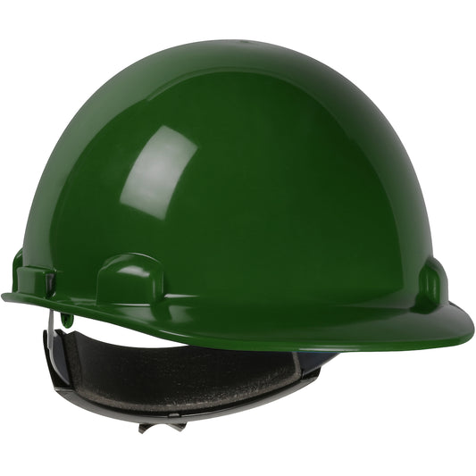 Dom wheel ratchet class e type I cap style hard hat in dark green | Front Right View
