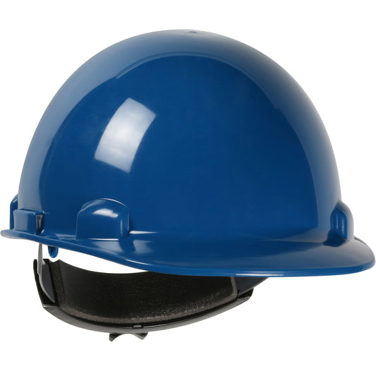 Dom wheel ratchet class e type I cap style hard hat in steel blue | Front Right View