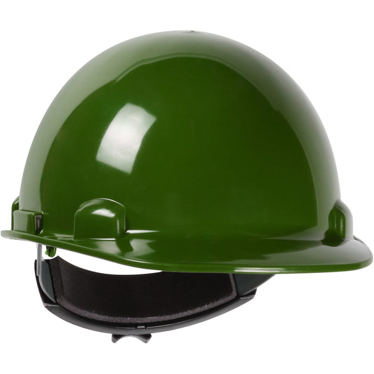 Dom wheel ratchet class e type I cap style hard hat in green | Front Right View