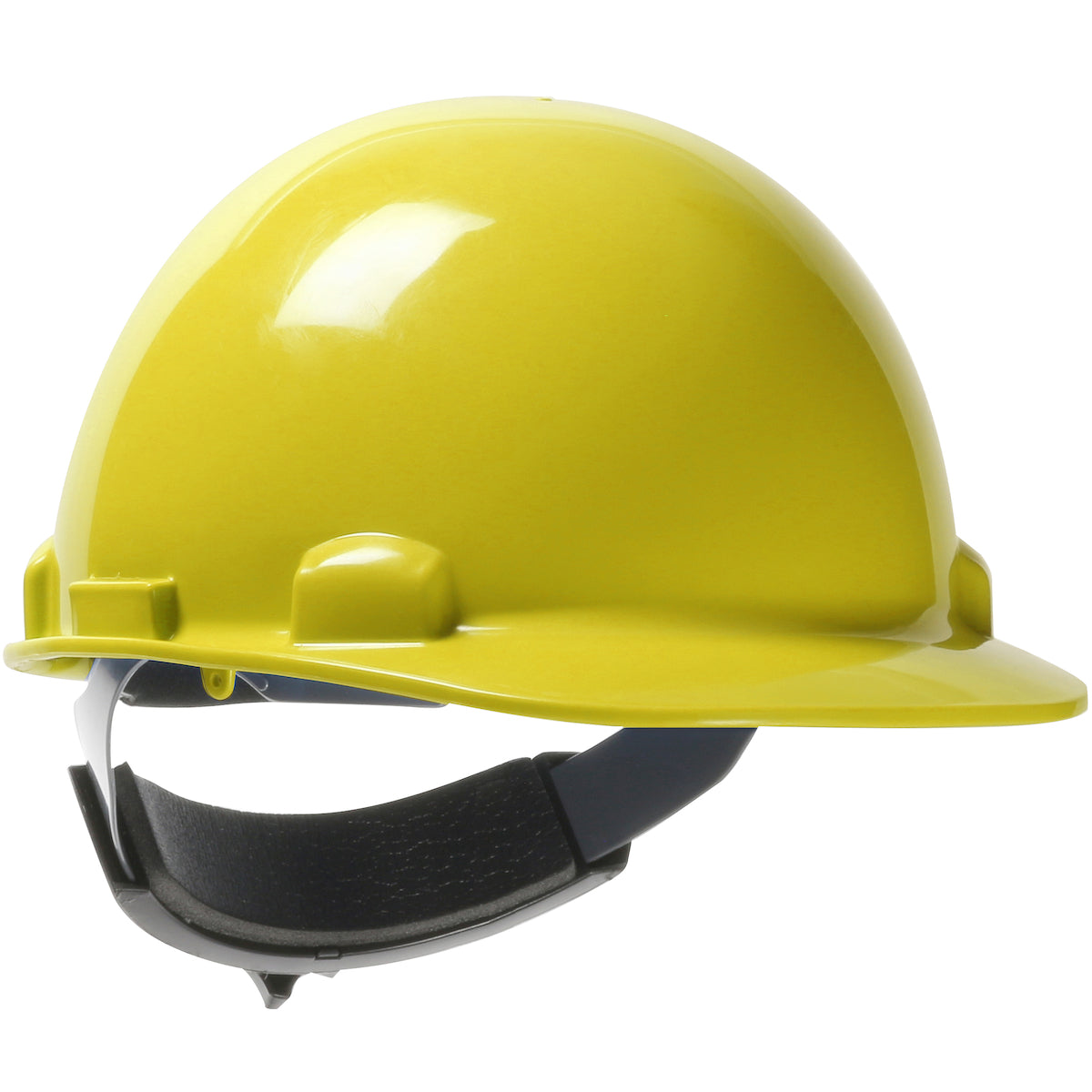 Dom swing ratchet class e type I cap style hard hat in yellow | Front Right View