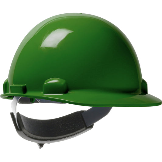 Dom swing ratchet class e type I cap style hard hat in dark green | Front Right View