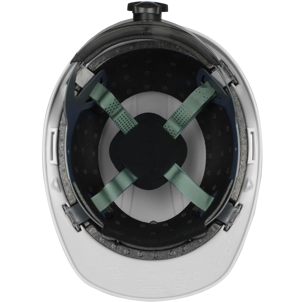 Mont Blanc wheel ratchet class e type iI cap style hard hat in white | Inside View