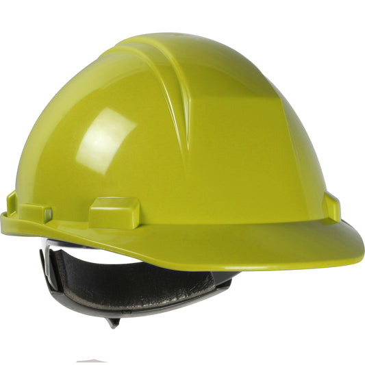 Mont Blanc wheel ratchet class e type iI cap style hard hat in hi-viz green | Front Right View