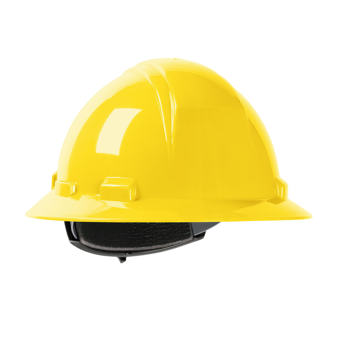 Kilimanjaro wheel ratchet class e type I full brim hard hat in yellow | Front Right View