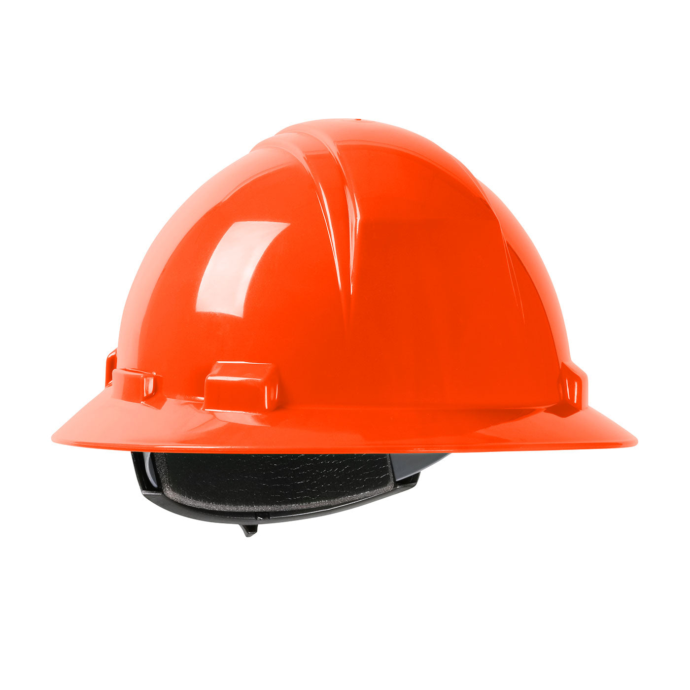 Kilimanjaro wheel ratchet class e type I full brim hard hat in orange | Front Right View