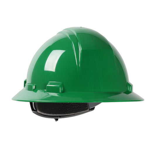 Kilimanjaro wheel ratchet class e type I full brim hard hat in dark green | Front Right View