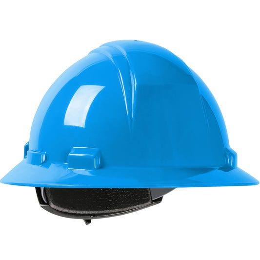 Kilimanjaro wheel ratchet class e type I full brim hard hat in sky blue | Front Right View