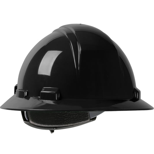 Kilimanjaro wheel ratchet class e type I full brim hard hat in black | Front Right View