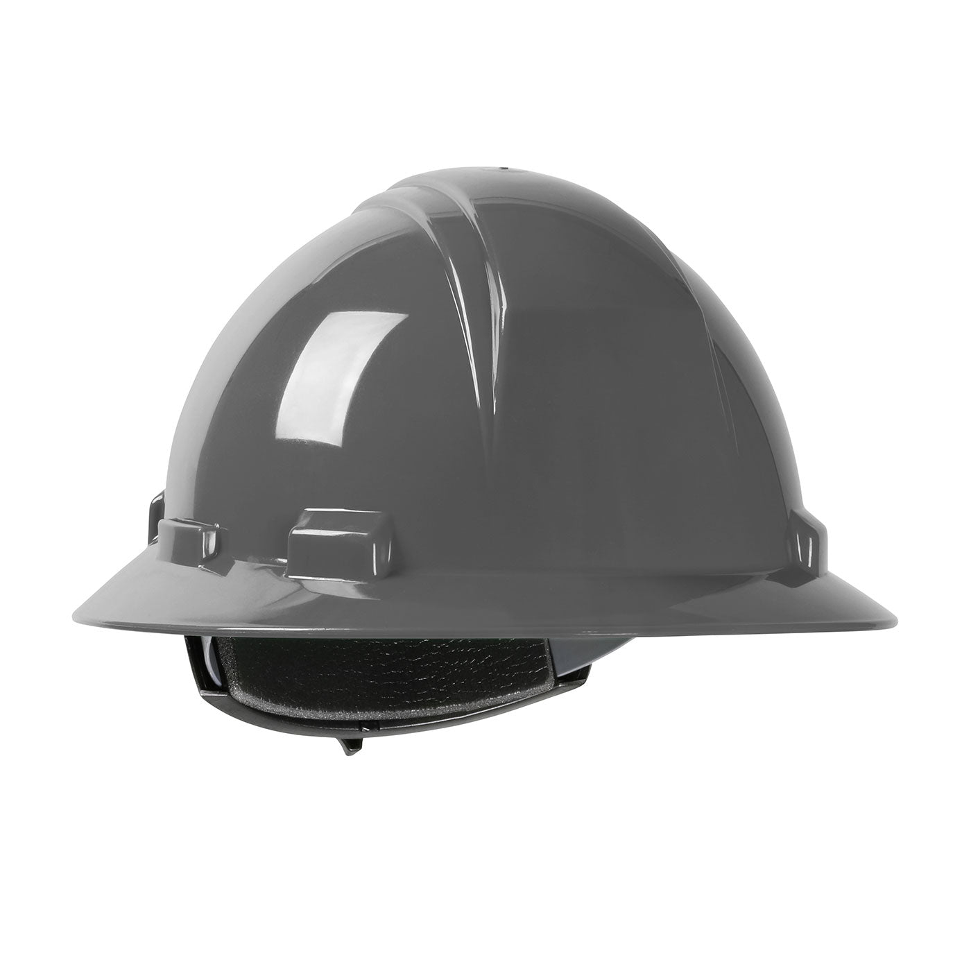 Kilimanjaro wheel ratchet class e type I full brim hard hat in dark grey | Front Right View