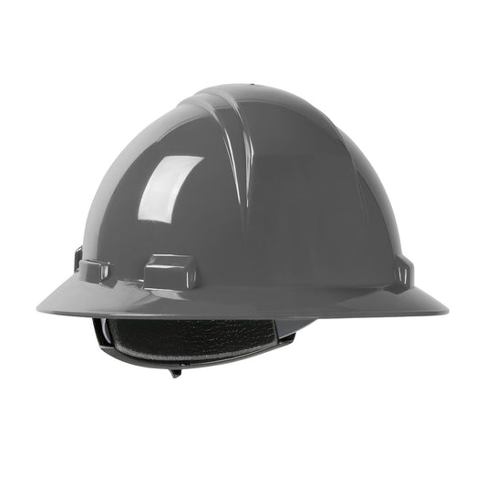 Kilimanjaro wheel ratchet class e type I full brim hard hat in dark grey | Front Right View
