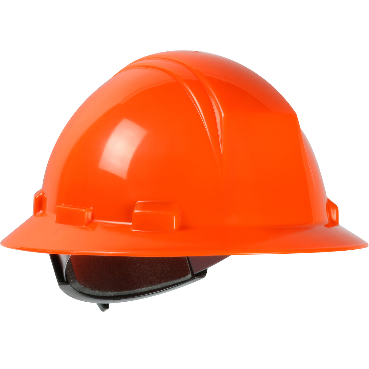 Kilimanjaro wheel ratchet class e type I full brim hard hat in hi-viz orange | Front Right View