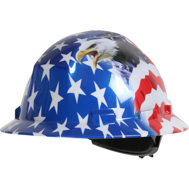 Kilimanjaro wheel ratchet class e type I full brim hard hat | Front Right View
