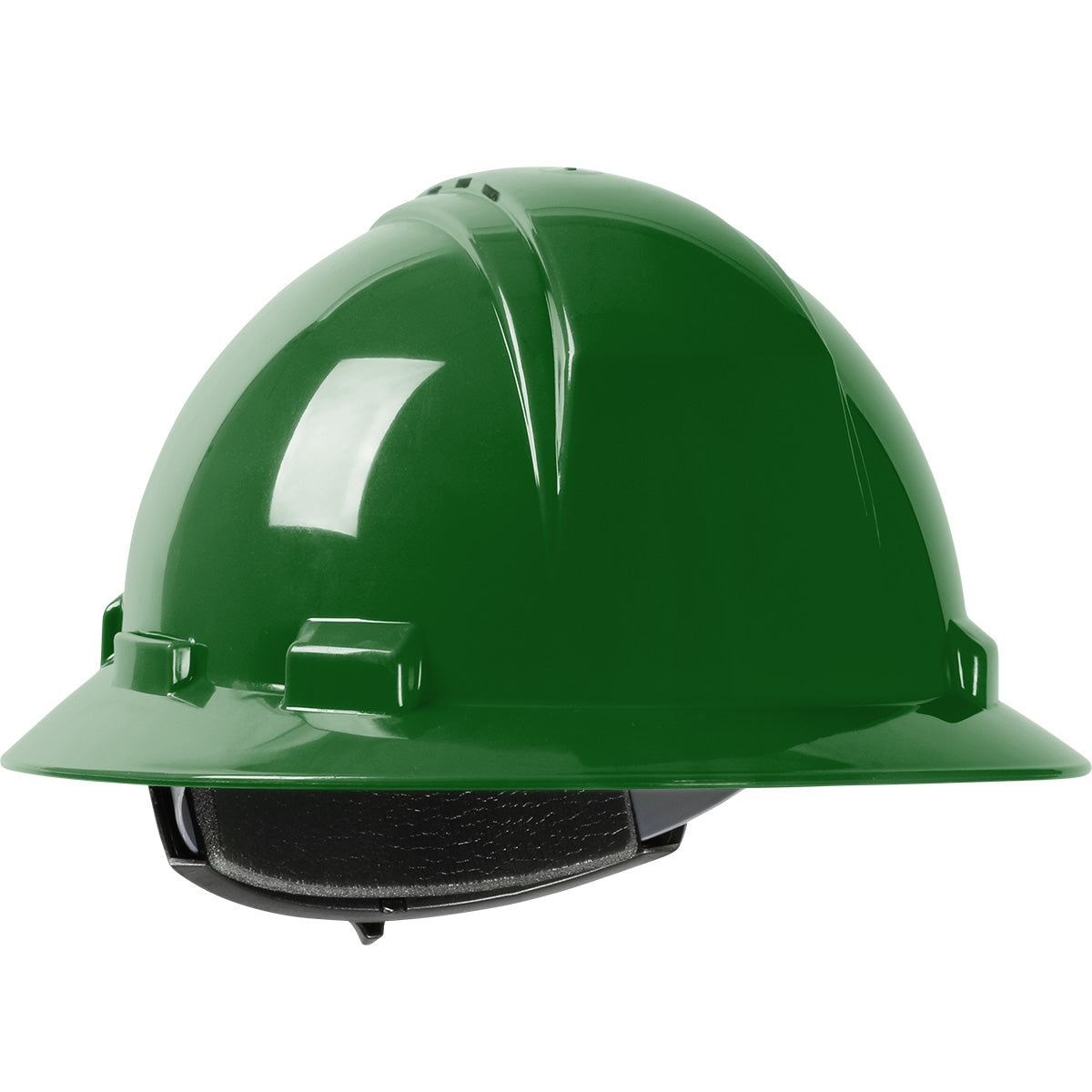 Kilimanjaro wheel ratchet class c type I full brim hard hat in green | Front Right View