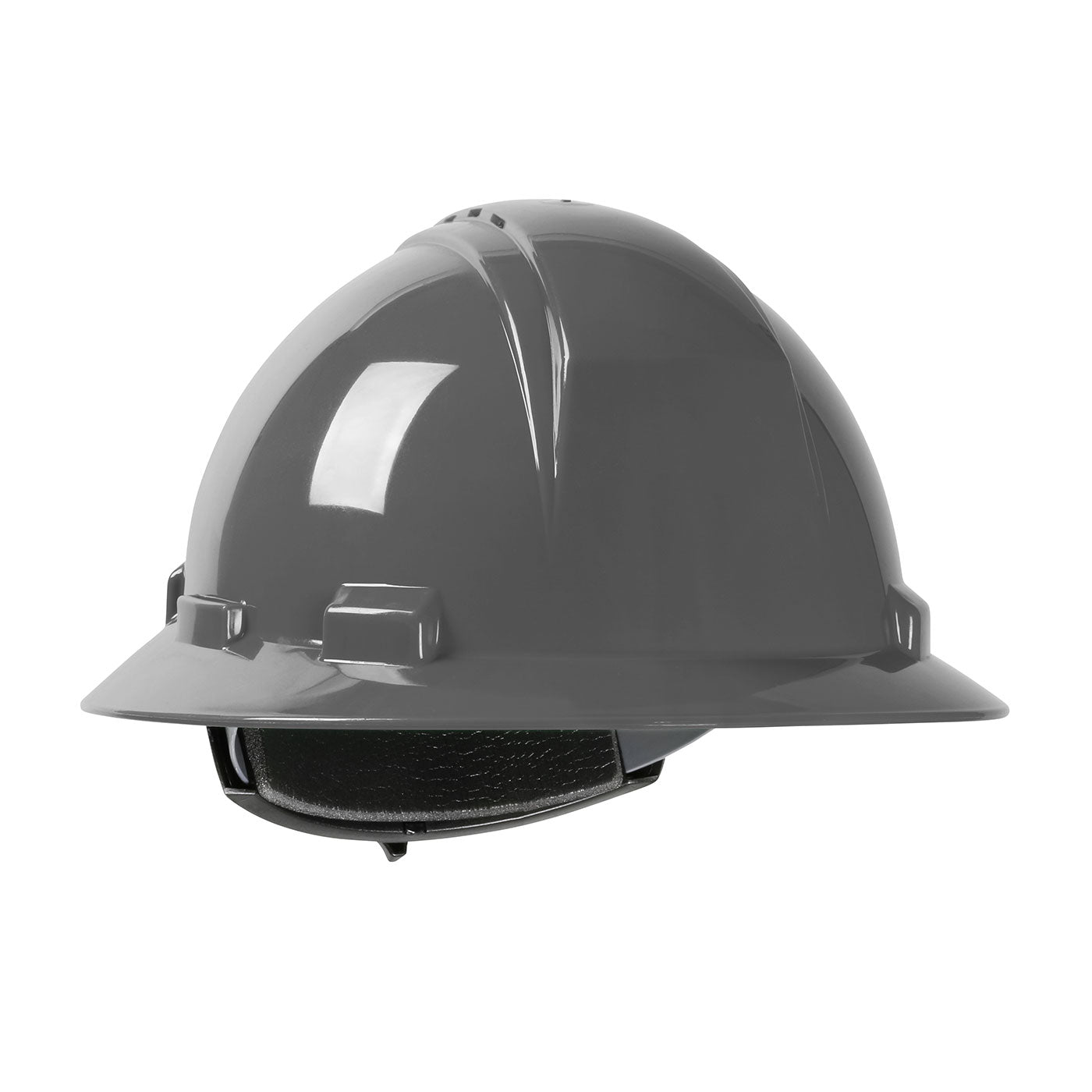 Kilimanjaro wheel ratchet class c type I full brim hard hat in dark gray | Front Right View