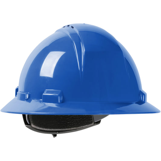 Kilimanjaro wheel ratchet class c type I full brim hard hat in blue | Front Right View