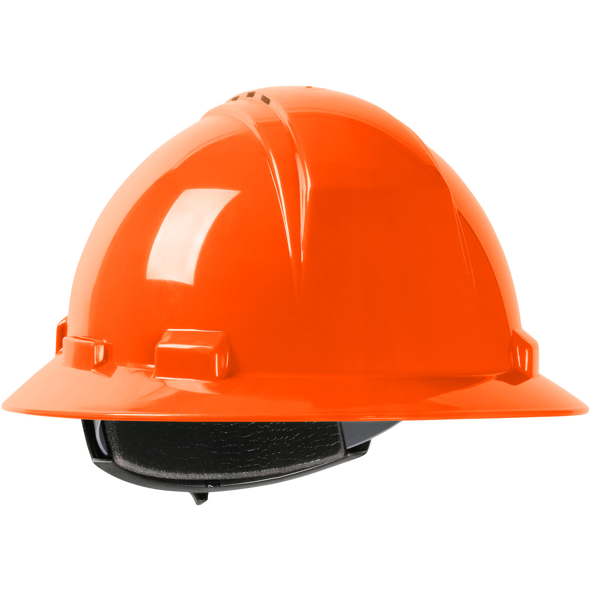 Kilimanjaro wheel ratchet class c type I full brim hard hat in hi-viz orange | Front Right View