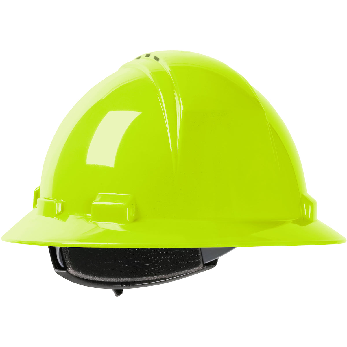 Kilimanjaro wheel ratchet class c type I full brim hard hat in hi-viz green | Front Right View