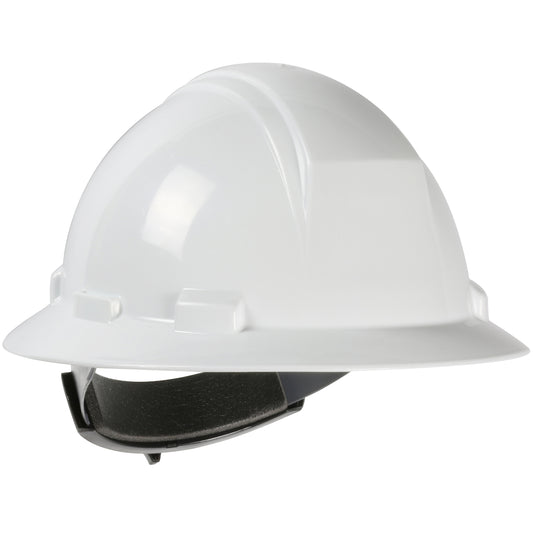 Kilimanjaro wheel ratchet class e type iI full brim hard hat in white | Front Right View