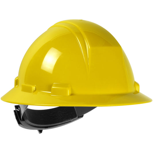 Kilimanjaro wheel ratchet class e type iI full brim hard hat in yellow | Front Right View