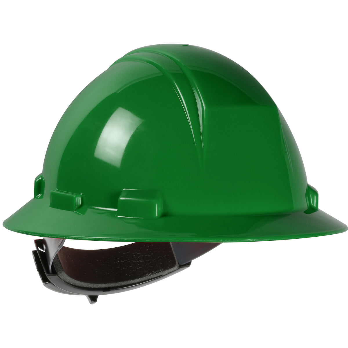 Kilimanjaro wheel ratchet class e type iI full brim hard hat in dark green | Front Right View