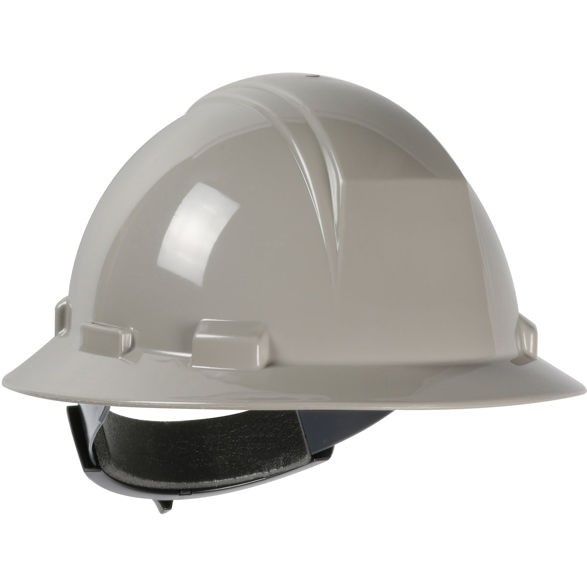 Kilimanjaro wheel ratchet class e type iI full brim hard hat in gray | Front Right View