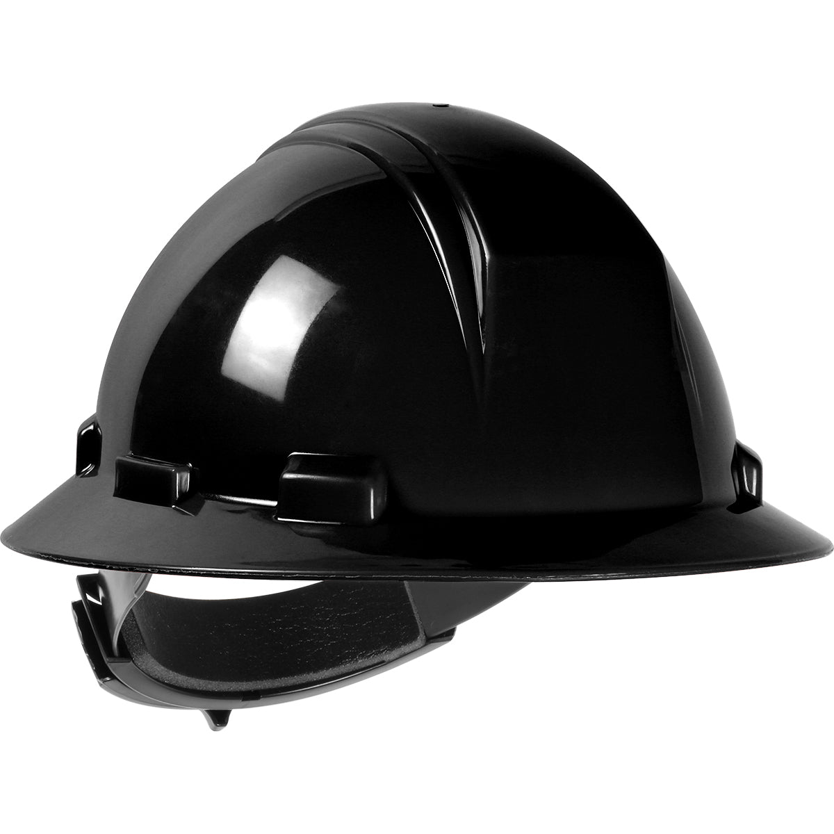 Kilimanjaro wheel ratchet class e type iI full brim hard hat in black | Front Right View