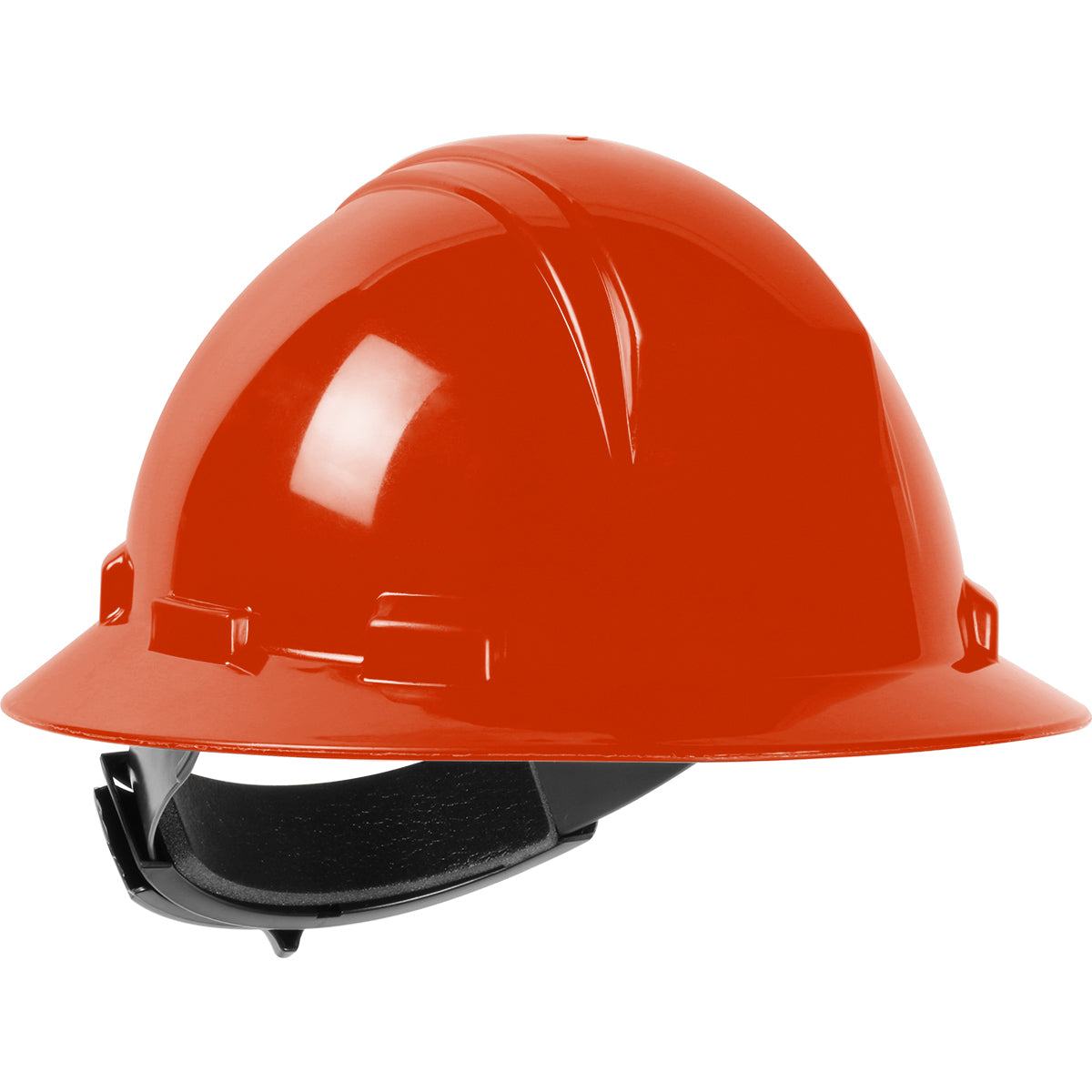 Kilimanjaro wheel ratchet class e type iI full brim hard hat in hi-viz orange | Front Right View