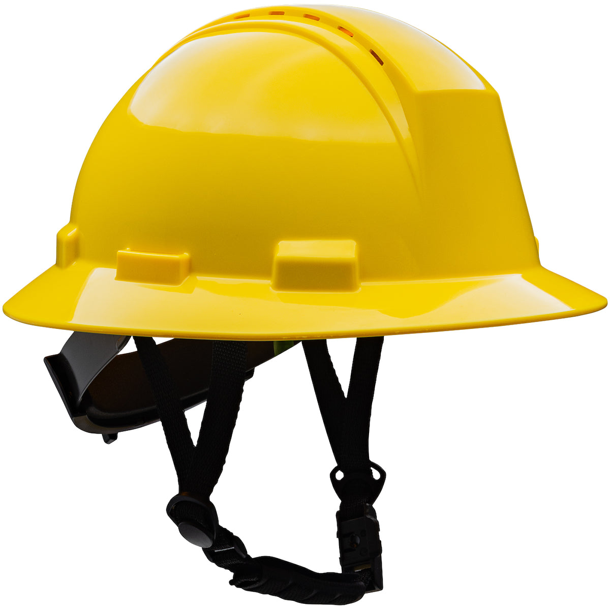 Kilimanjaro wheel ratchet class c type iI full brim hard hat in yellow | Front Right View