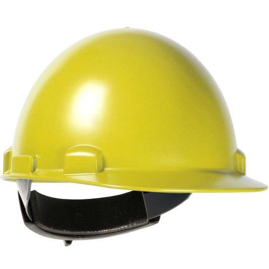 Stromboli wheel ratchet class e type I cap style hard hat in yellow | Front Right  View