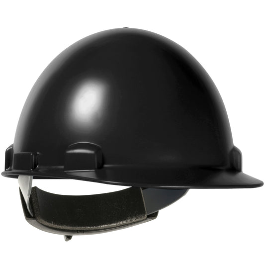Stromboli wheel ratchet class e type I cap style hard hat in black | Front Right View