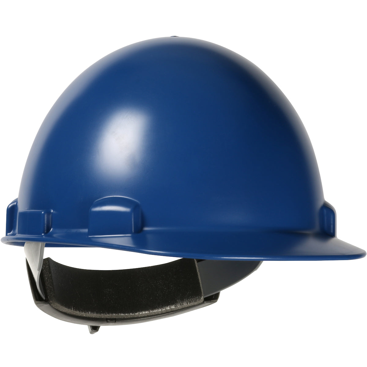 Stromboli wheel ratchet class e type I cap style hard hat in steel blue | Front Right View
