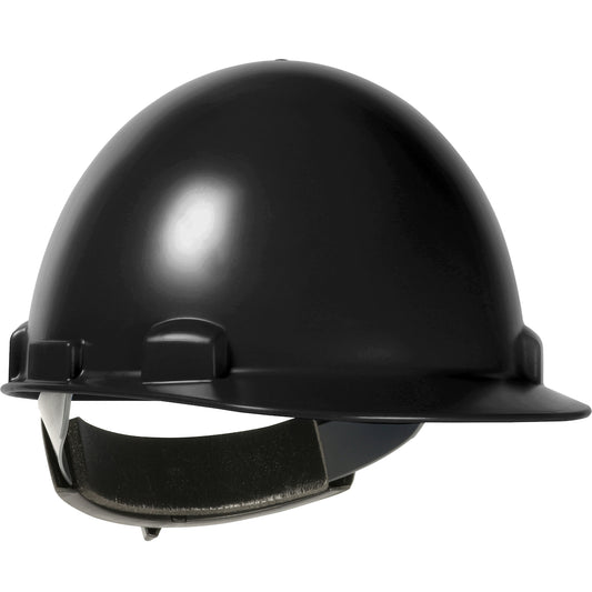 Stromboli swing ratchet class e type I cap style hard hat in black | Front Right View