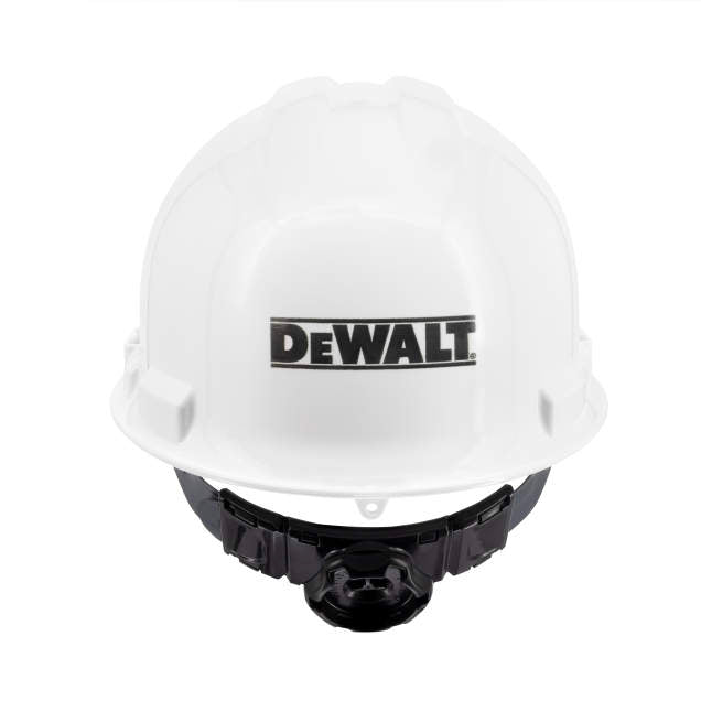 Dewalt quick ratchet class g & e type I cap style hard hat in white | front view