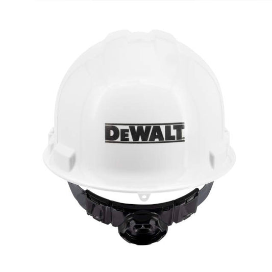 Dewalt quick ratchet class g & e type I cap style hard hat in white | front view