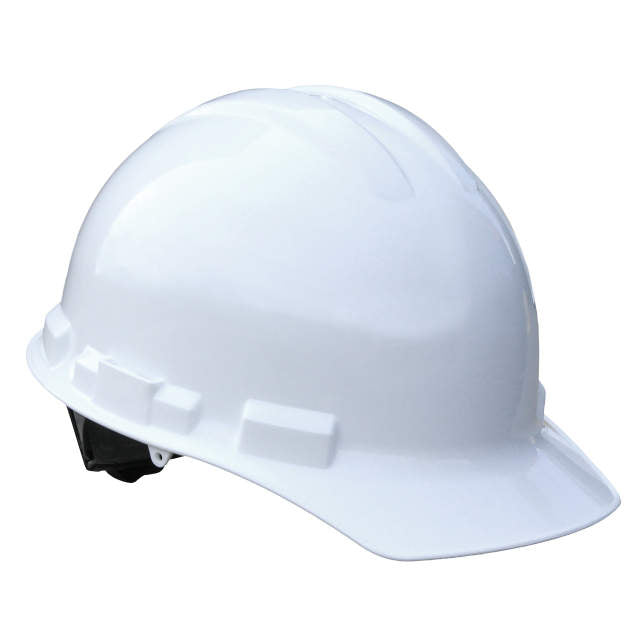 Dewalt quick ratchet class g & e type I cap style hard hat in white | side view