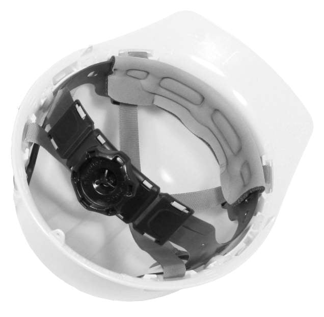 Dewalt quick ratchet class g & e type I cap style hard hat in yellow | inside view