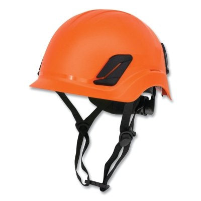 Titanium ratchet suspension class g & e type I climbing style helmet in orange | Front Left View
